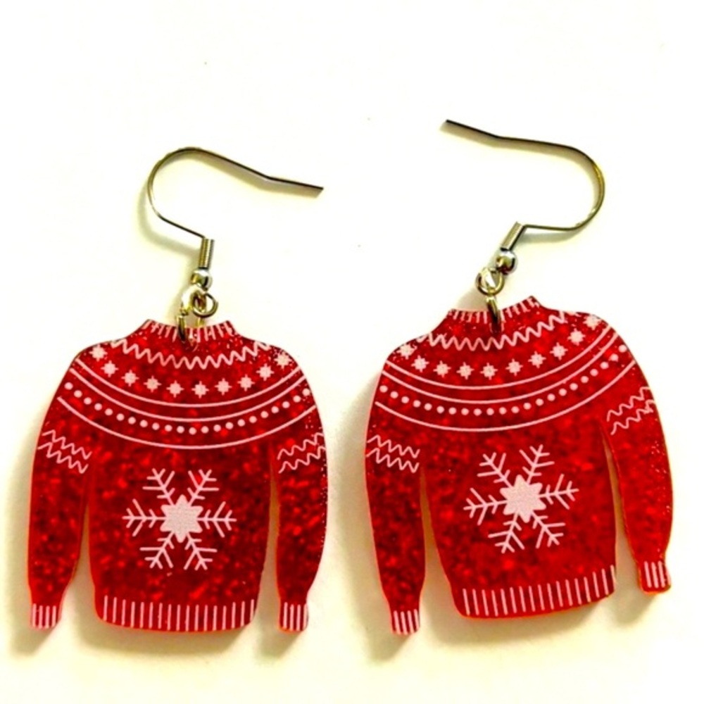Red and White Ugly Christmas Sweater Earrings, NWT